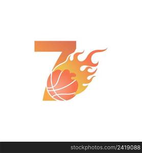 Number 7 with basketball ball on fire illustration vector