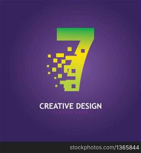 NUMBER 7 with Digital Pixel logo design concept template