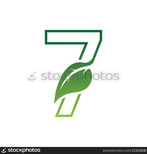 Number 7 with leaf concept logo or symbol template design