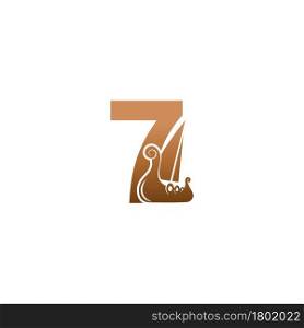 Number 7 with logo icon viking sailboat design template illustration