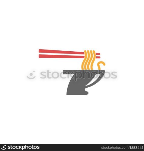 Number 7 with noodle icon logo design vector template