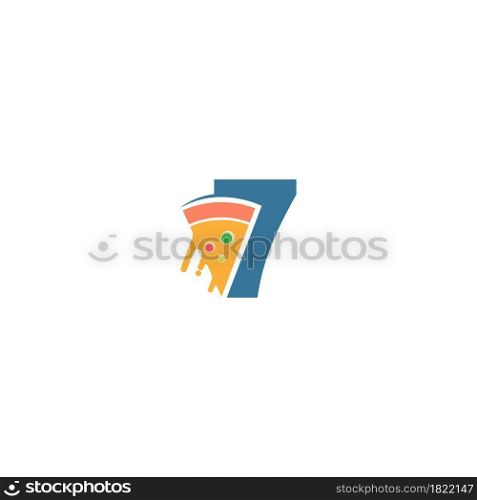 Number 7 with pizza icon logo vector template