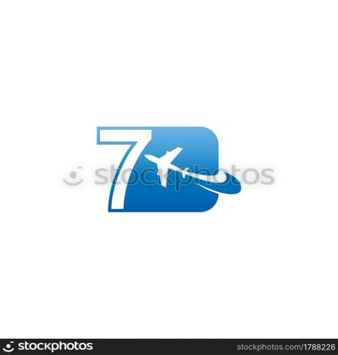 Number 7 with plane logo icon design vector illustration