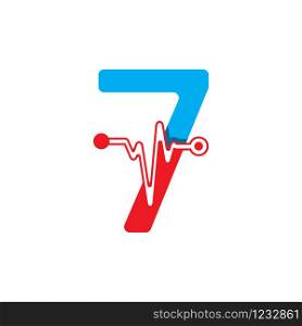Number 7 with Pulse Logo Vector Element Symbol Template