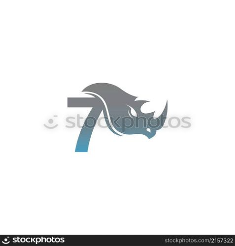 Number 7 with rhino head icon logo template vector