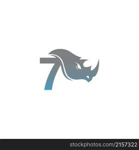 Number 7 with rhino head icon logo template vector