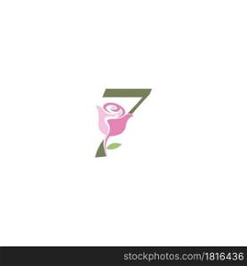 Number 7 with rose icon logo vector template illustration