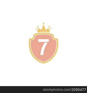Number 7 with shield icon logo design illustration vector
