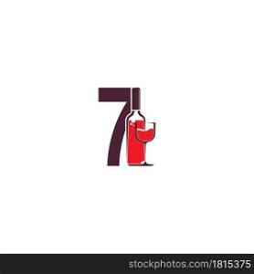 Number 7 with wine bottle icon logo vector template