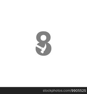 Number 8 and hammer combination icon logo design vector