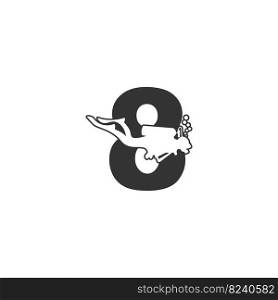 Number 8 and someone scuba, diving icon illustration template