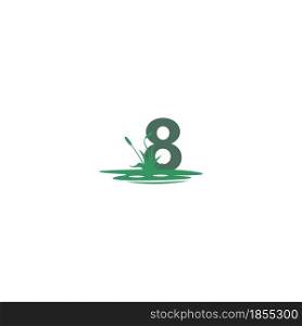 Number 8 behind puddles and grass template illustration