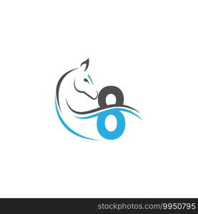 Number 8 icon logo with horse illustration design vector