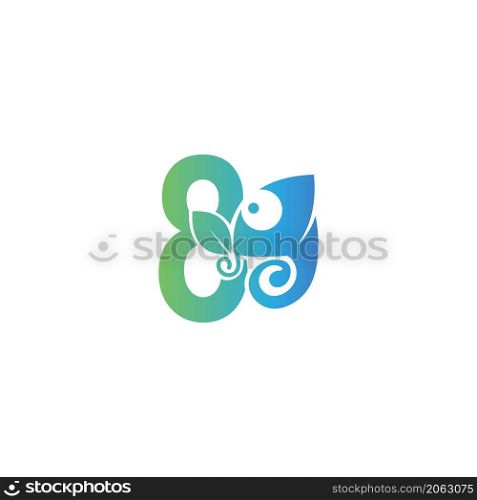 Number 8 icon with chameleon logo design template vector