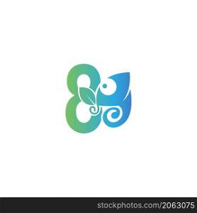 Number 8 icon with chameleon logo design template vector