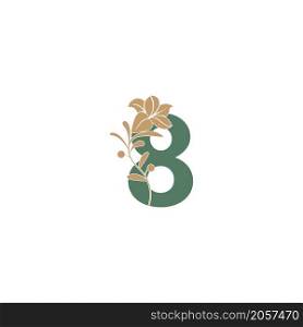 Number 8 icon with lily beauty illustration template vector