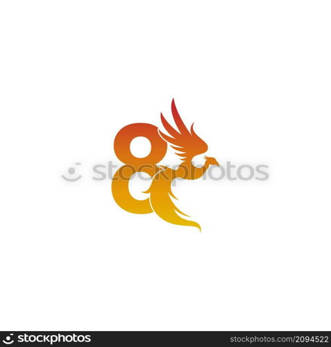 Number 8 icon with phoenix logo design template illustration