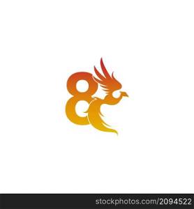 Number 8 icon with phoenix logo design template illustration