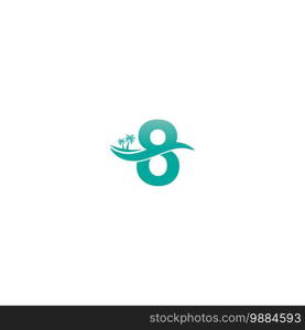 Number 8 logo  coconut tree and water wave icon design vector