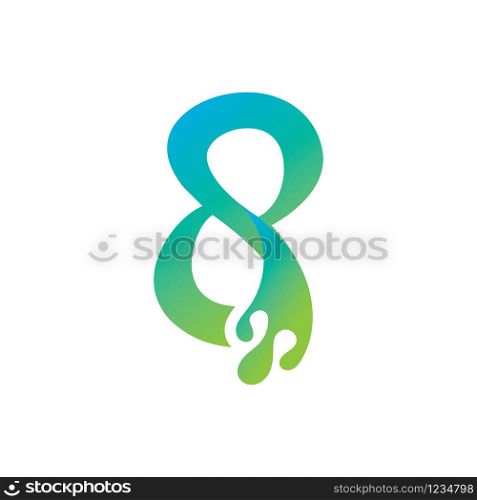 Number 8 logo design with water splash ripple template