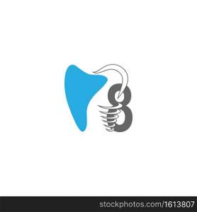 Number 8 logo icon with dental design illustration vector 