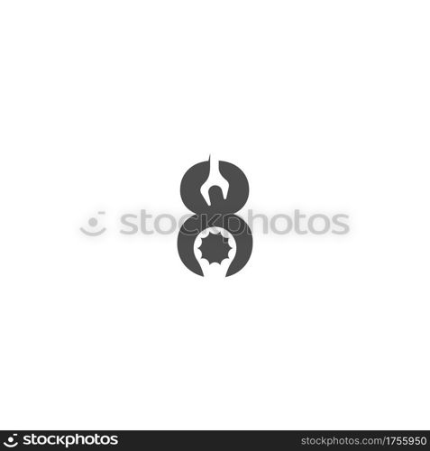 Number 8 logo icon with wrench design vector illustration