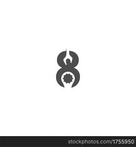 Number 8 logo icon with wrench design vector illustration