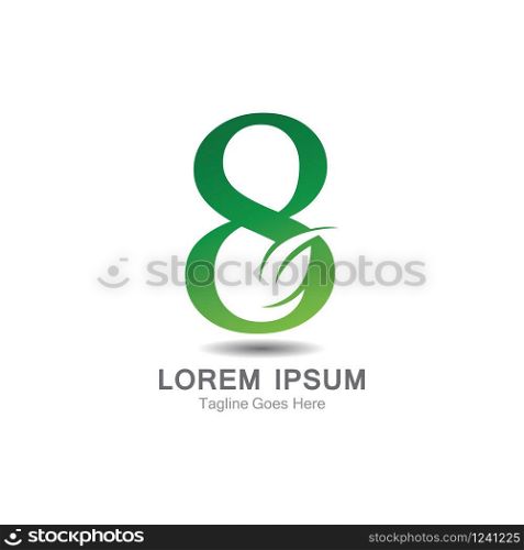 Number 8 logo with leaf concept template design