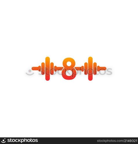 Number 8 with barbell icon fitness design template illustration vector