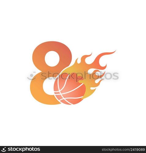 Number 8 with basketball ball on fire illustration vector