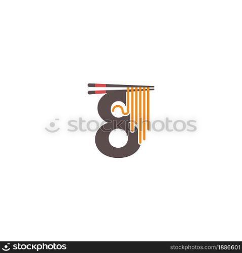 Number 8 with chopsticks and noodle icon logo design template