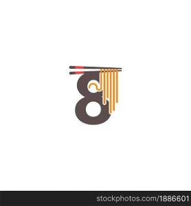 Number 8 with chopsticks and noodle icon logo design template