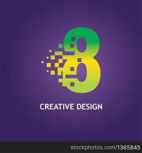 NUMBER 8 with Digital Pixel logo design concept template