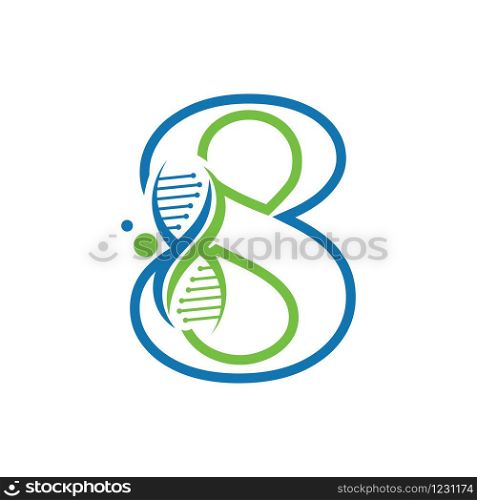 Number 8 with DNA logo Simple creative template icon