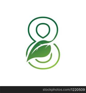 Number 8 with leaf concept logo or symbol template design