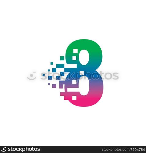 NUMBER 8 with pixel digital logo design gradient concept