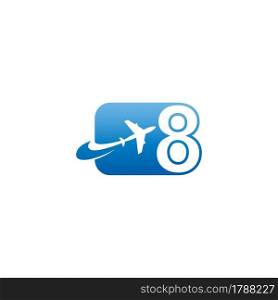 Number 8 with plane logo icon design vector illustration