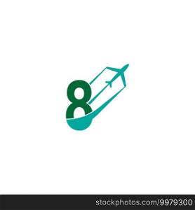 Number 8 with plane logo icon design vector illustration