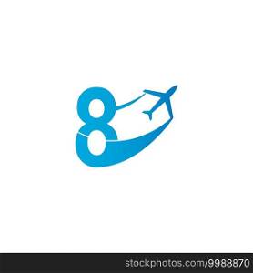 Number 8 with plane logo icon design vector illustration template