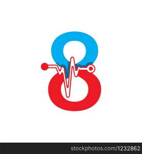 Number 8 with Pulse Logo Vector Element Symbol Template