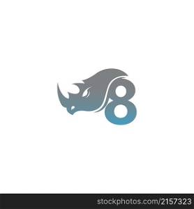 Number 8 with rhino head icon logo template vector