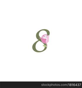 Number 8 with rose icon logo vector template illustration