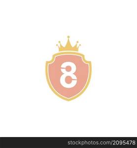 Number 8 with shield icon logo design illustration vector