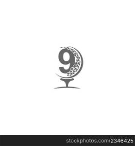 Number 9 and golf ball icon logo design illustration