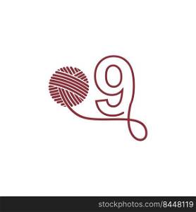 Number 9 and skein of yarn icon design illustration vector