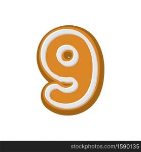 Number 9 Gingerbread font. Peppermint honey cake ABC nine. Cookies alphabet. lettering biscuit
