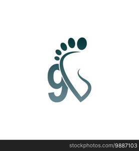 Number 9 icon logo combined with footprint icon design template