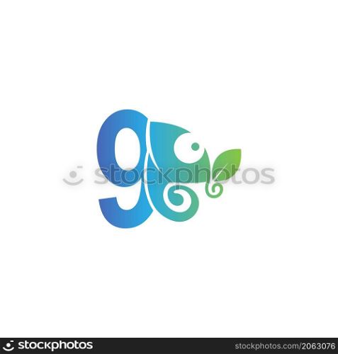 Number 9 icon with chameleon logo design template vector