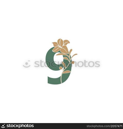 Number 9 icon with lily beauty illustration template vector