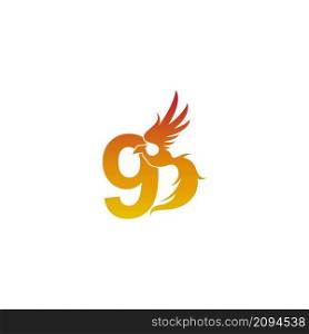 Number 9 icon with phoenix logo design template illustration